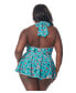 Фото #2 товара Plus Size Plunge Halter Skirted Wendy One Piece Swimsuit