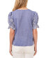 Фото #2 товара Women's Cotton Floral Puff Sleeve V-Neck Blouse