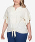 Фото #4 товара Plus Size Cotton Lace Tie-Front T-shirt