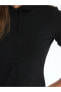 Polo Yaka Düz Kısa Kollu Kadın Bodycon Elbise