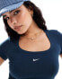 Nike square neck t-shirt in navy Синий, XL - фото #2