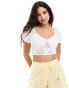 New Look crochet puff sleeve crop top in white