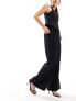 & Other Stories straight leg trousers with frill edge waist in black