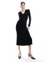 Фото #2 товара Nobody's Child Peyton long sleeve contrast knit midi dress in black