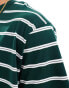 Brave Soul oversized high neck stripe t-shirt in dark green & white