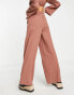 Фото #2 товара ASOS DESIGN Tall wide leg beach trouser co-ord in brown seersucker