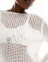 Фото #4 товара Monki long sleeve crochet top with rose detail in white