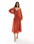 ASOS DESIGN ruffle off shoulder midi dress in rust