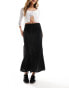 Pieces matte satin midi skirt in black