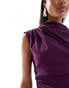 Фото #2 товара ASOS DESIGN Tall bengaline high neck sleeveless mini dress with ruching detail in plum