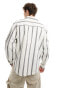 Pull&Bear revere neck long sleeve stripe shirt in ecru XS - фото #2