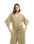 Pretty Lavish balloon sleeve shirred jumpsuit in olive Зеленый, 38 - фото #3