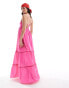 ONLY tiered maxi dress with contrast lace in pink