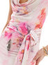 Фото #7 товара ASOS DESIGN cowl drape mini dress with corsage train detail in pink floral print