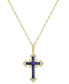 ფოტო #1 პროდუქტის Lab-Grown Blue Sapphire (3/4 ct. t.w.) & Lab-Grown White Sapphire (1/10 ct. t.w.) Ornate Cross 18" Pendant Necklace in 14k Gold-Plated Sterling Silver (Also in Lab-Grown Emerald)