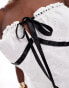 In The Style broderie bandeau contrast ribbon top in white