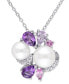 ფოტო #1 პროდუქტის Cultured Freshwater Pearl (6-1/2 & 7-1/2mm) & Multi-Gemstone (1-3/8 ct. t.w.) Cluster 18" Pendant Necklace in Sterling Silver