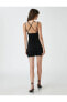 V Yaka Düz Siyah Kısa Kadın Elbise 3sak80007ek