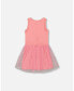 Girl Shiny Ribbed Dress With Mesh Flocking Flowers Pink - Child