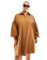 Фото #3 товара ASOS DESIGN Curve ultimate boyfriend mini shirt dress with volume sleeve in tan