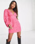 Only jacquard satin plunge mini dress in bright pink