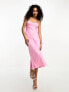 Only satin slip midi dress in pink