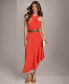 ფოტო #3 პროდუქტის Donna Karan Women's Halter-Neck Belted Midi Dress