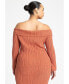 Фото #2 товара Plus Size Off The Shoulder Sweater With Sleeve Slits