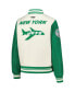 ფოტო #3 პროდუქტის Women's Cream Distressed New York Jets Retro Classic Vintage-Like Full-Zip Varsity Jacket