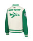 Women's Cream Distressed New York Jets Retro Classic Vintage-Like Full-Zip Varsity Jacket