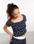 ASOS DESIGN mix & match ditsy print fitted pyjama tee with picot trim and scrunchie in navy