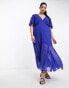 ASOS DESIGN Curve chiffon v neck midi dress with flutter sleeves and godet hem in cobalt