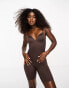 ASOS DESIGN Contouring medium control unitard with mesh in brown