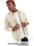 ASOS DESIGN overshirt in canvas stripe print with embroidery in beige