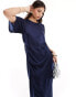 ASOS DESIGN flutter sleeve wrap midi dress in navy Синий, 34 - фото #4