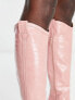 ASOS DESIGN Catapult heeled western knee boots in pink croc