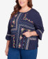 Фото #3 товара Plus Size In Full Bloom Flower Embroidery Quad Top