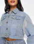 Фото #4 товара Fae cropped denim trucker jacket with diamante fringe in washed blue