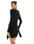 Фото #4 товара Fashionkilla slinky ruched bodycon bow drape detail mini dress in black