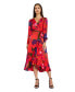 Фото #6 товара Women's Floral Faux-Wrap Long-Sleeve Midi Dress