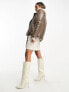 Glamorous chunky aviator jacket in brown and cream shearling