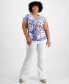 Фото #3 товара Plus Size Floral-Print Lace-Up-Neck Top, Created for Macy's