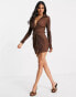 Фото #4 товара Missyempire exclusive plisse wrap front long sleeve mini dress in chocolate