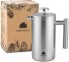 Groenenberg French Press, Stainless Steel, 0.35-1 Litre (2-5 Cups) Coffee Maker, Double-Walled Insulated, Coffee Press Incl. Replacement Filters & Step-by-Step Instructions (English Language Not Guaranteed), Coffee Press, Dishwasher Safe