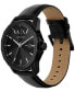 ფოტო #4 პროდუქტის Men's Three-Hand Day-Date Quartz Black Leather Watch 44mm and Black Stainless Steel Bracelet Set