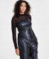 ფოტო #1 პროდუქტის Women's Faux-Leather Mesh-Trim Long-Sleeve Top, Created for Macy's