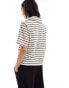 Vila knitted polo top in cream and black stripe