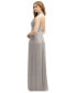 Фото #2 товара Plus Size Band Collar Halter Open-Back Metallic Pleated Maxi Dress