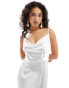 Vila satin cowl neck maxi dress in silver white