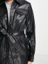 Pimkie leather look belted shirt jacket in black